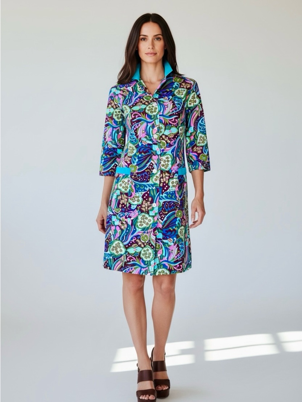 60s PSYCHEDELIC PAISLEY Boho Hippie Mod Shirtdress | M L